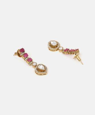 Gold plated kundan red stones necklace set 5