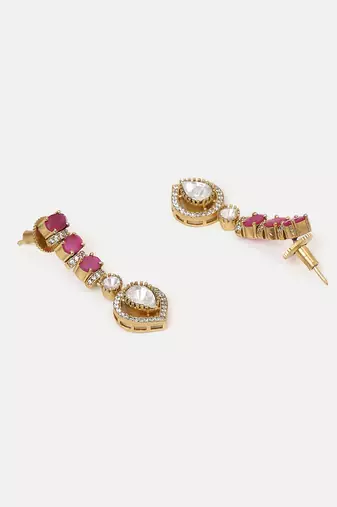 Gold plated kundan red stones necklace set