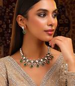 Gold plated kundan green stones necklace set