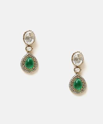 Gold plated kundan green stones necklace set 4