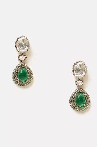 Gold plated kundan green stones necklace set