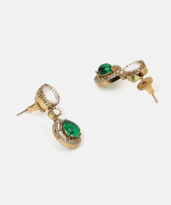 Gold plated kundan green stones necklace set 5