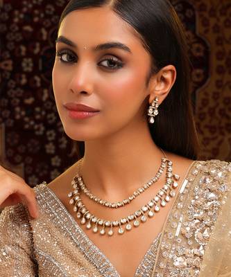 Gold plated kundan necklace set 1