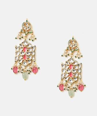 Gold plated kundan multicolor stones choker necklace set 4