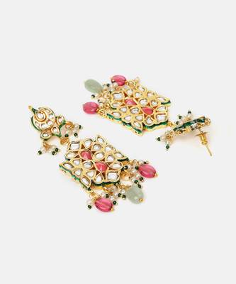 Gold plated kundan multicolor stones choker necklace set 5