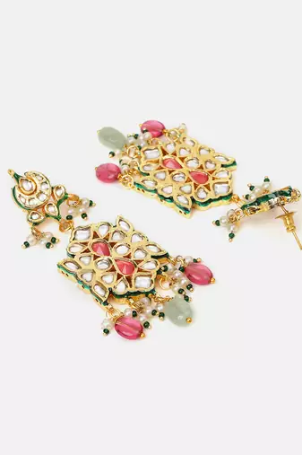 Gold plated kundan multicolor stones choker necklace set