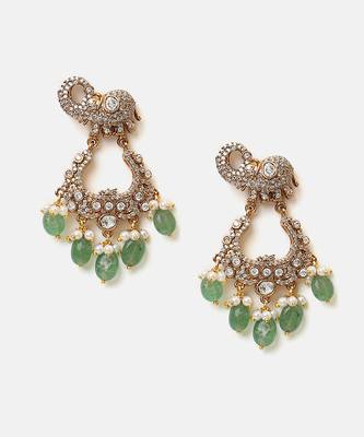 Gold plated kundan green stones necklace set 4