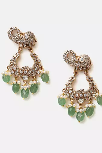 Gold plated kundan green stones necklace set