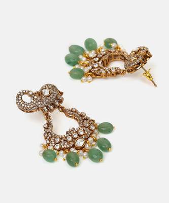 Gold plated kundan green stones necklace set 5