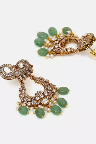 Gold plated kundan green stones necklace set