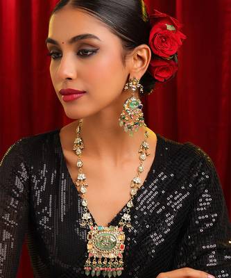 Gold plated kundan multicolor stones necklace set 1