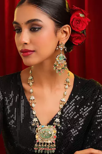 Gold plated kundan multicolor stones necklace set