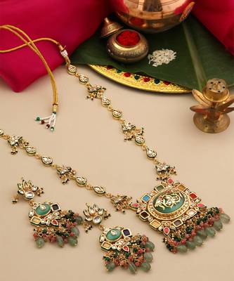 Gold plated kundan multicolor stones necklace set 2