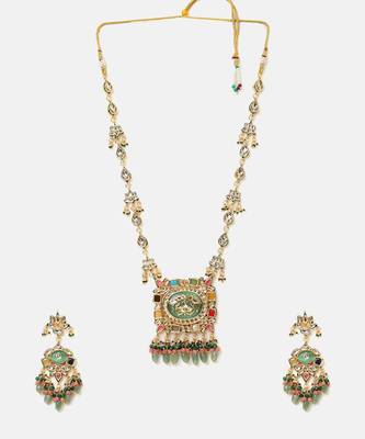 Gold plated kundan multicolor stones necklace set 3
