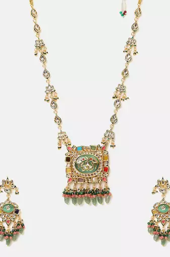 Gold plated kundan multicolor stones necklace set