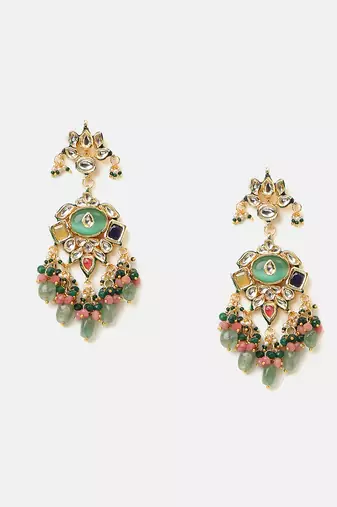 Gold plated kundan multicolor stones necklace set
