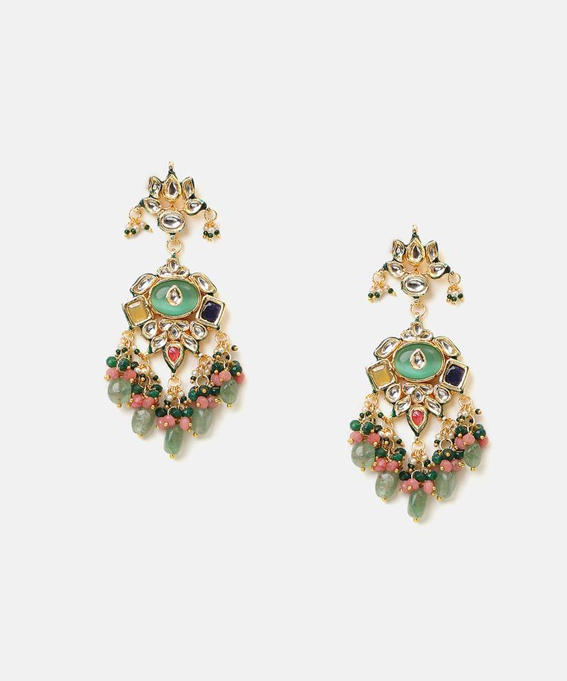 Gold plated kundan multicolor stones necklace set