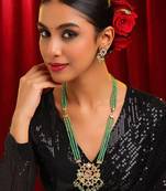 Gold plated kundan green stones necklace set