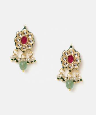 Gold plated kundan green stones necklace set 5