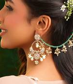 Gold plated kundan green stones chain earrings