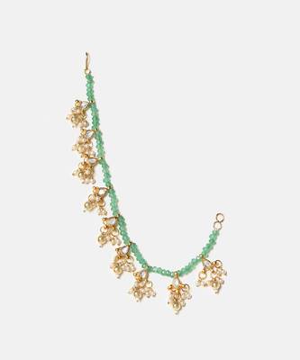 Gold plated kundan green stones chain earrings 3