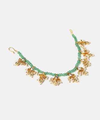 Gold plated kundan green stones chain earrings 4