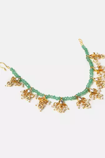 Gold plated kundan green stones chain earrings