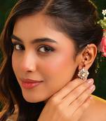 Gold plated kundan red stones chain earrings