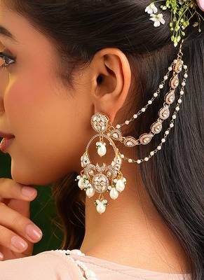Gold plated kundan chain earrings 1