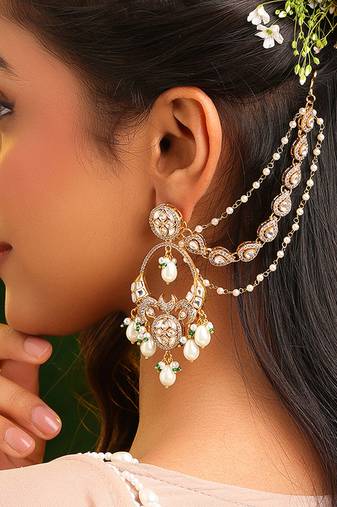 Gold plated kundan chain earrings