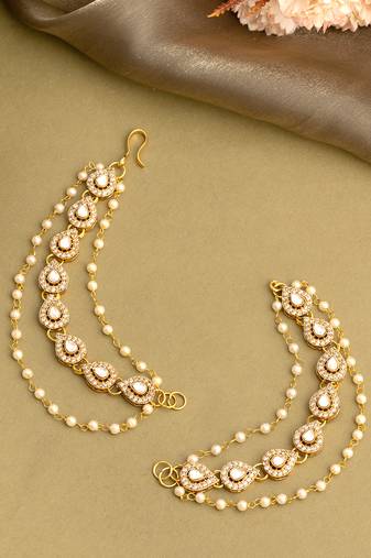 Gold plated kundan chain earrings