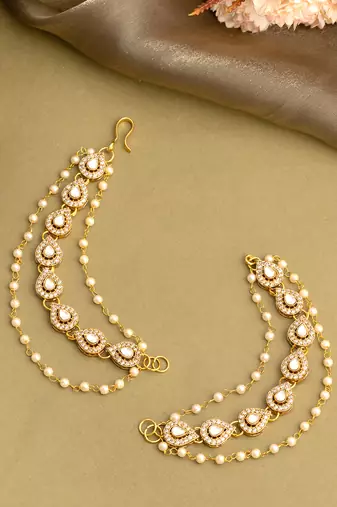 Gold plated kundan chain earrings