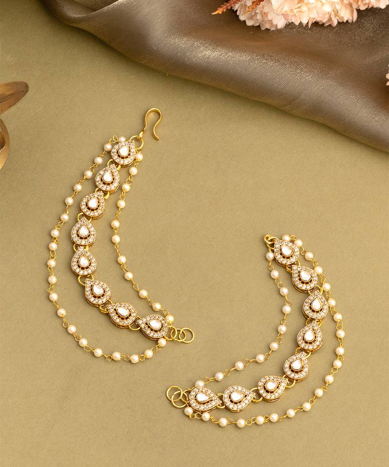 Gold plated kundan chain earrings