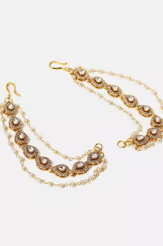 Gold plated kundan chain earrings