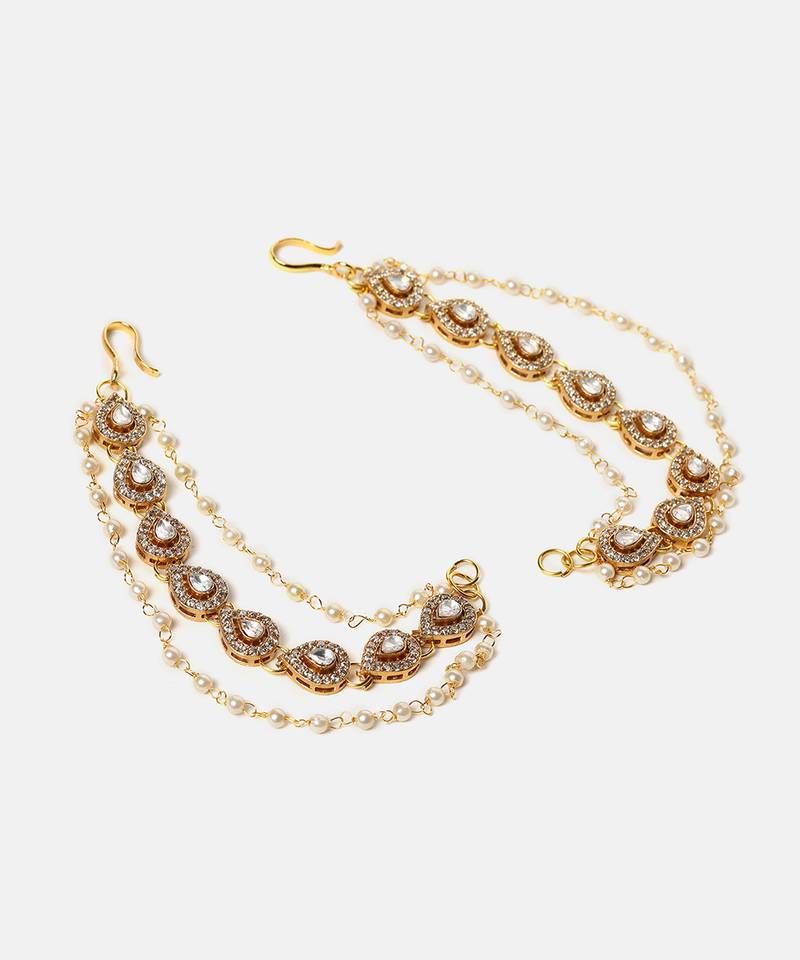 Gold plated kundan chain earrings