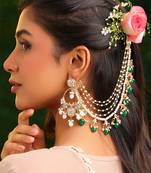 Gold plated kundan green stones chain earrings
