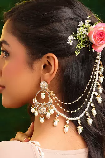 Gold plated kundan chain earrings