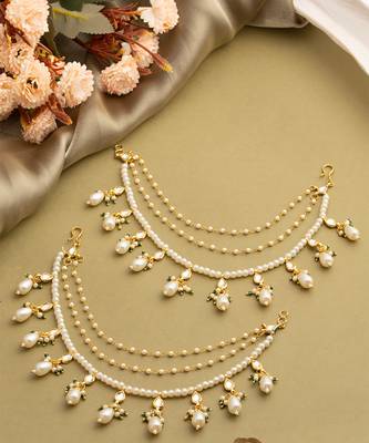 Gold plated kundan chain earrings 1