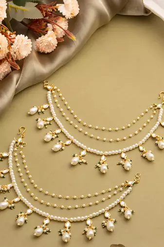 Gold plated kundan chain earrings