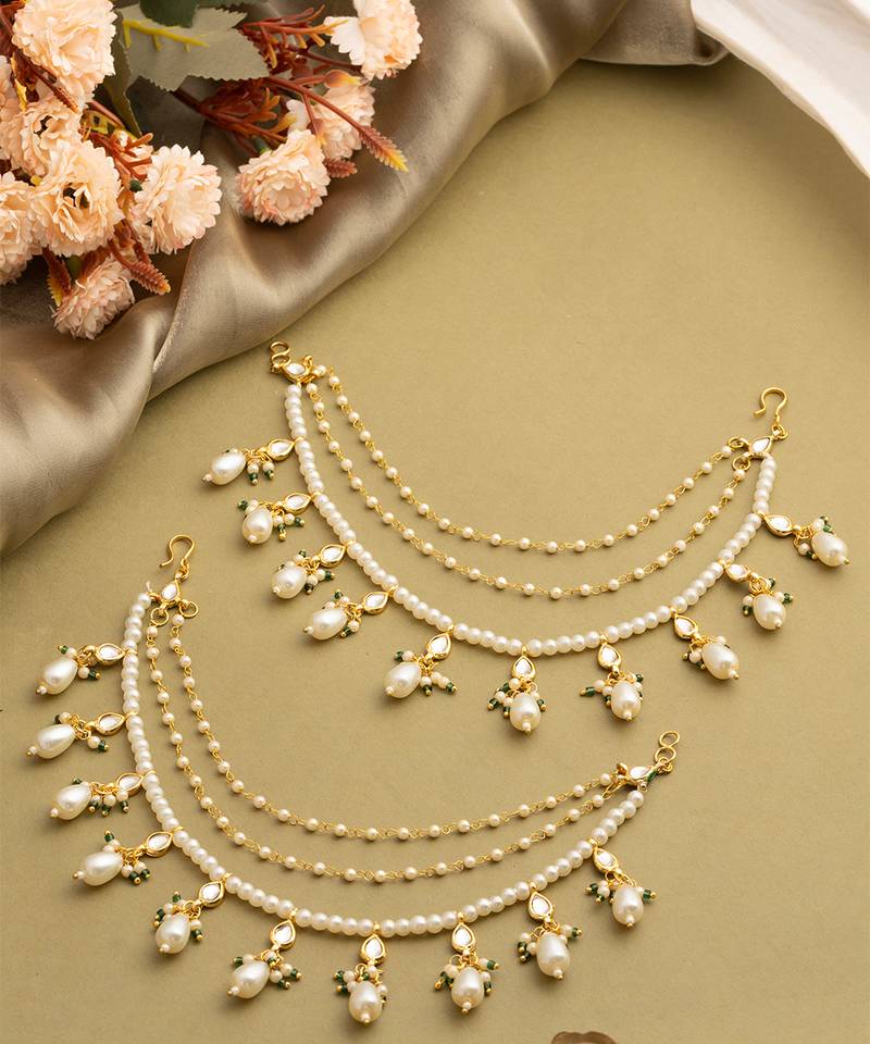 Gold plated kundan chain earrings