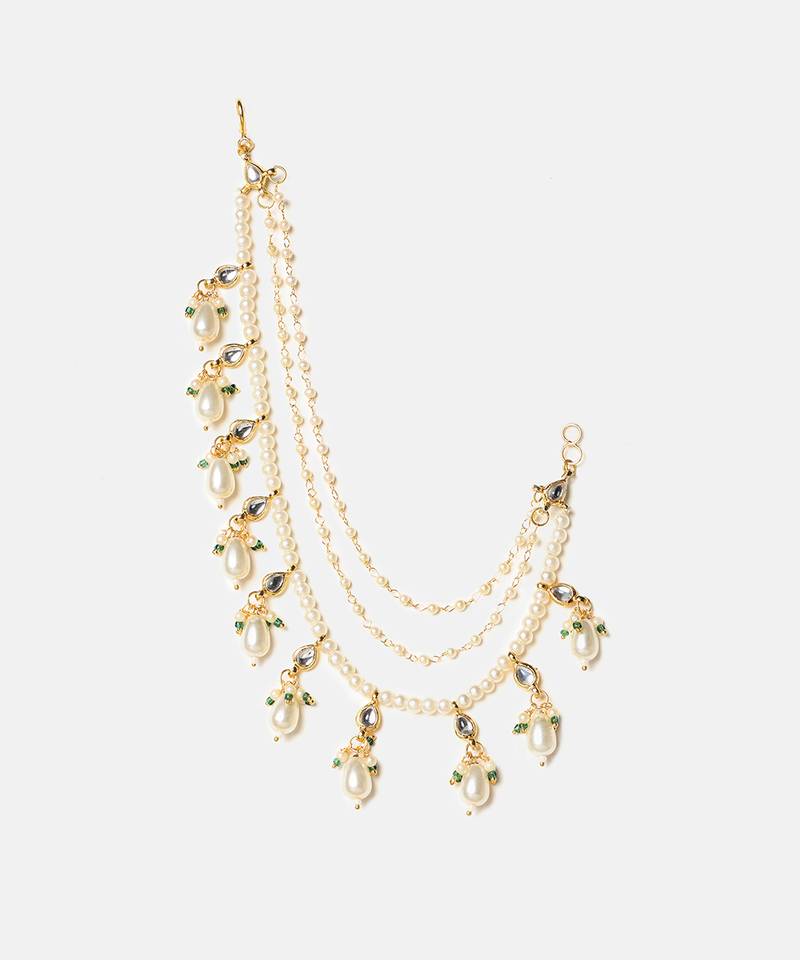 Gold plated kundan chain earrings