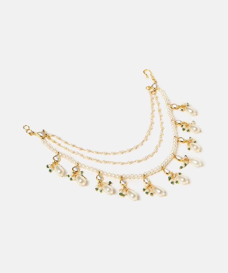 Gold plated kundan chain earrings