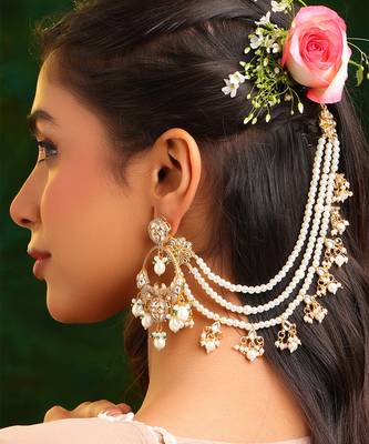 Gold plated kundan chain earrings 2