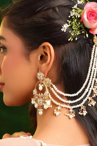 Gold plated kundan chain earrings