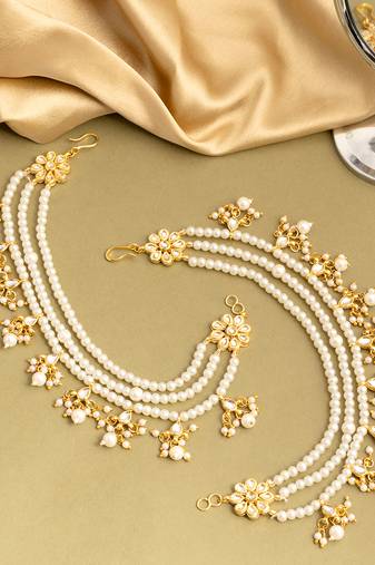 Gold plated kundan chain earrings