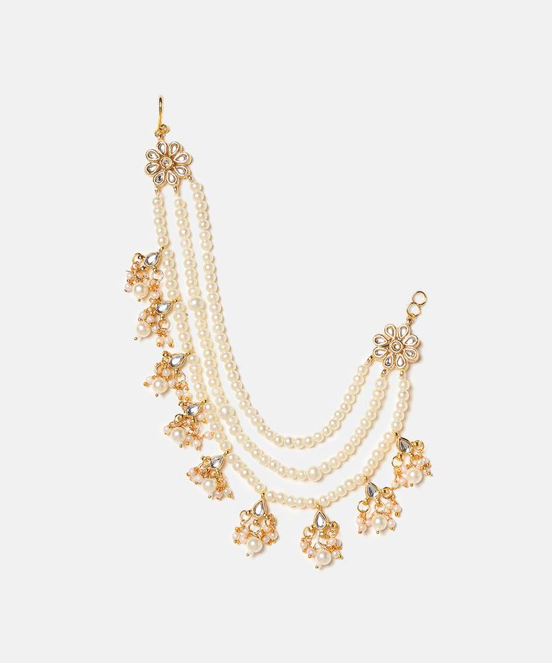 Gold plated kundan chain earrings