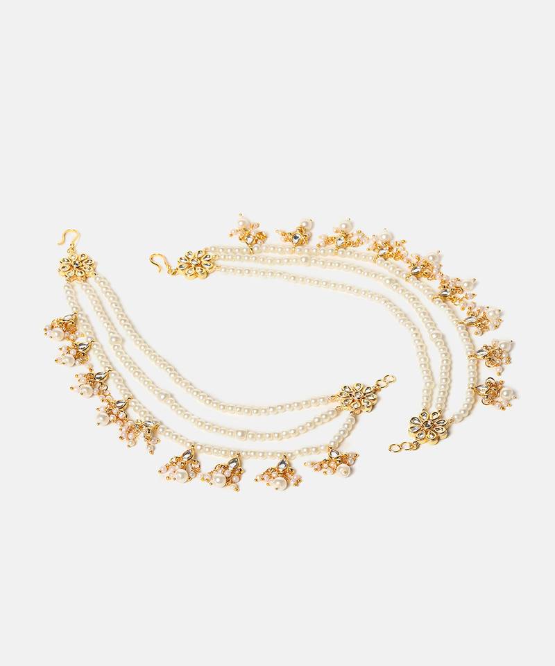 Gold plated kundan chain earrings