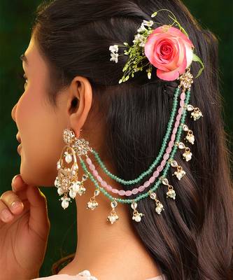 Gold plated kundan multicolor stones chain earrings 2