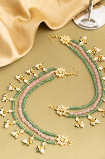 Gold plated kundan multicolor stones chain earrings