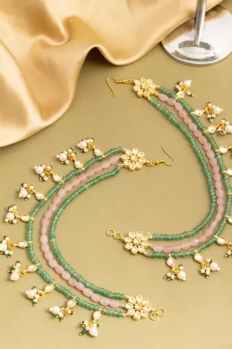 Gold plated kundan multicolor stones chain earrings